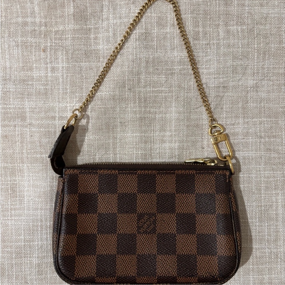 Louis Vuitton Brown Damier Mini Pochette with Gold Chain Strap